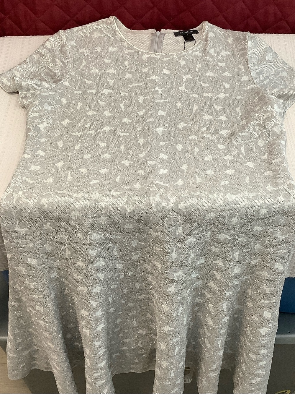 St. John Silver Metallic Sequined Animal Print  Fit-and-Flare Dress - Picture 13 of 13